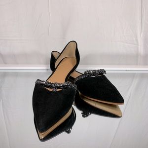 J. Crew Suede D’Orsay Flats With Glitter Bow